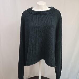 Wooden Ships Sweater Womens Size M/L Cropped Dropped Shoulder Mohair Blend Green